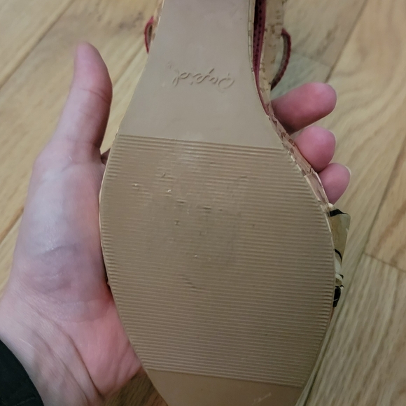 Qupid 8.5m Florsl Fabric Strappy Cork Wedge Heels - Picture 6 of 7